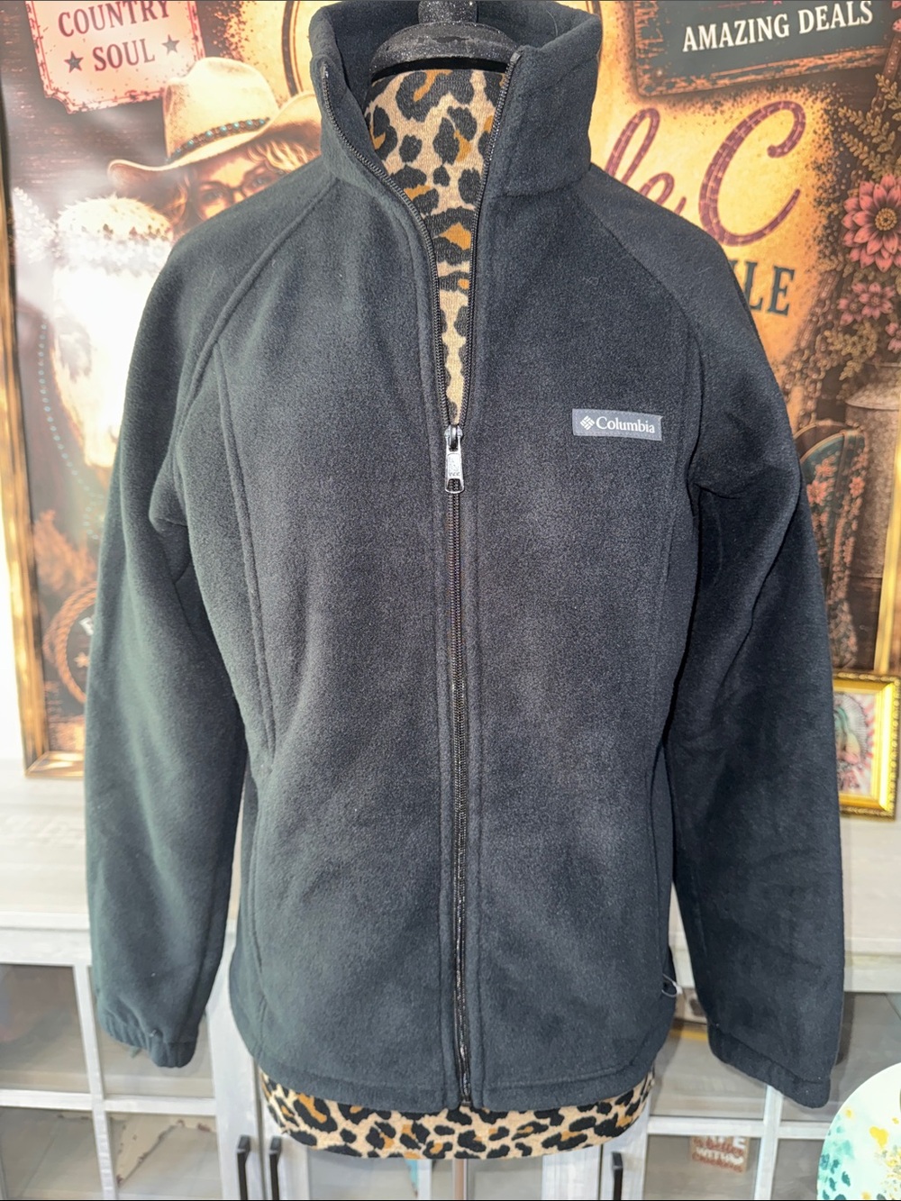 COLUMBIA Women's Black Full-Zip Fleece Jacket - Sz Large